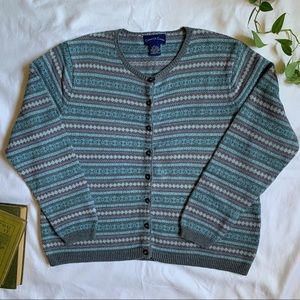Button up cardigan women striped pattern pastel thick colorful cotton blend